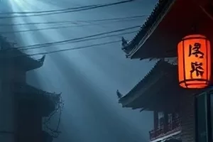 《雪落无声》傍晚街道落雪与行人剪影画面